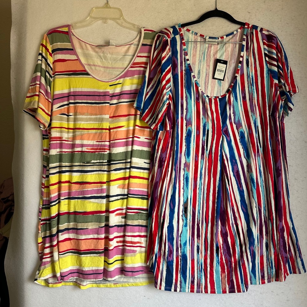 Avenue dress Set of 2 Short Sleeve Striped colorful Mosaic Size 20 NWT